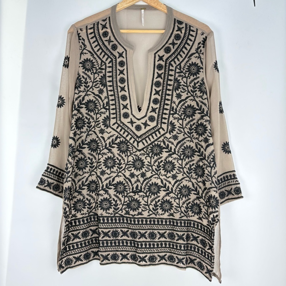 Free People Mauve Sheer Embroidered Tunic Blouse